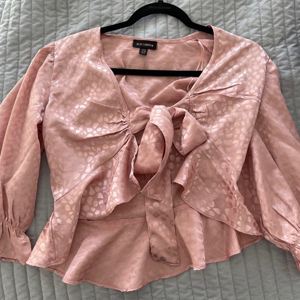 Satin tie front cropped blouse